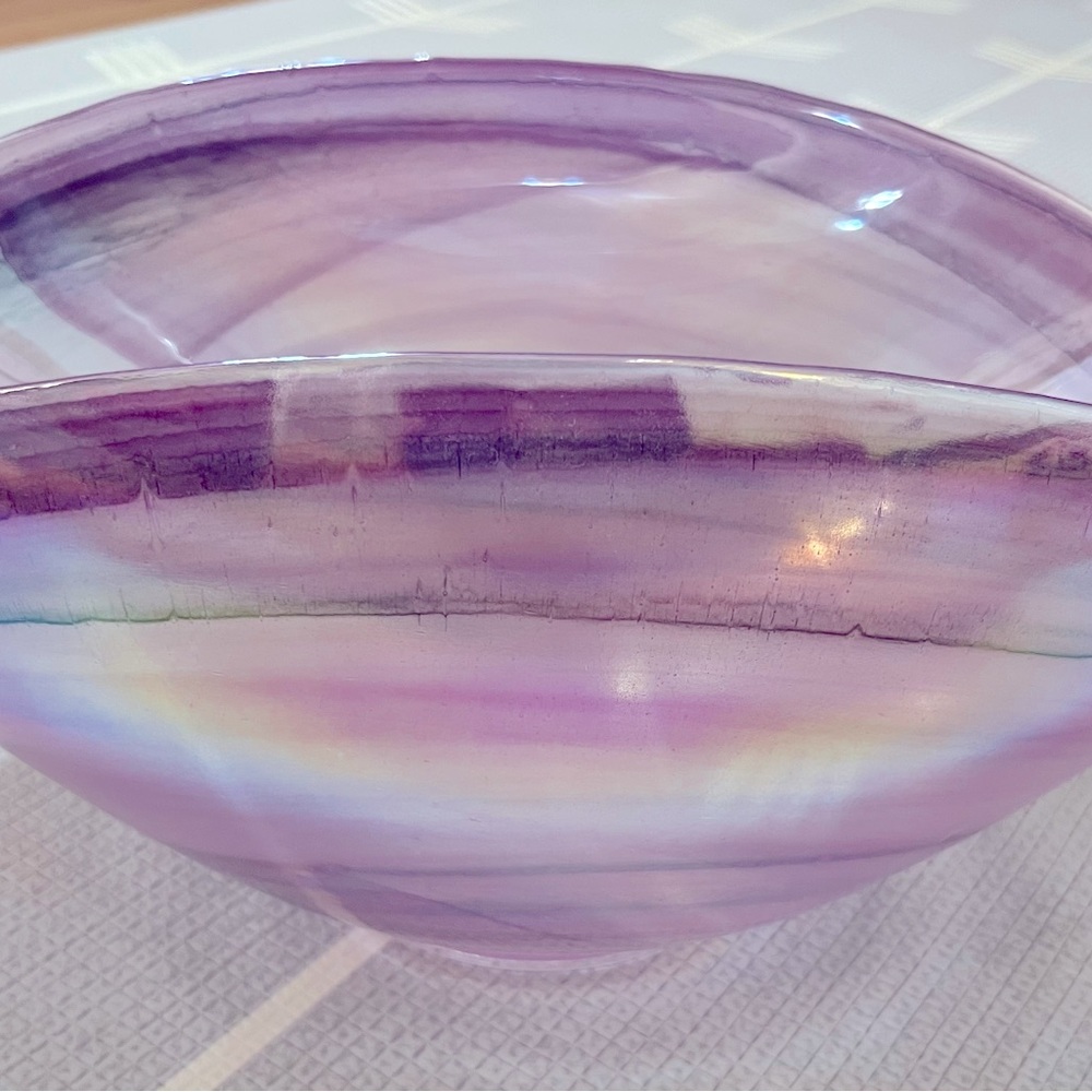 Vintage Purple Iridescent Glass Decorative Bowl
